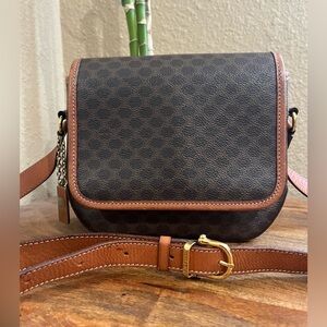 CELINE VINTAGE BROWN MACADAM PVC WITH LEATHER TRIM BAG